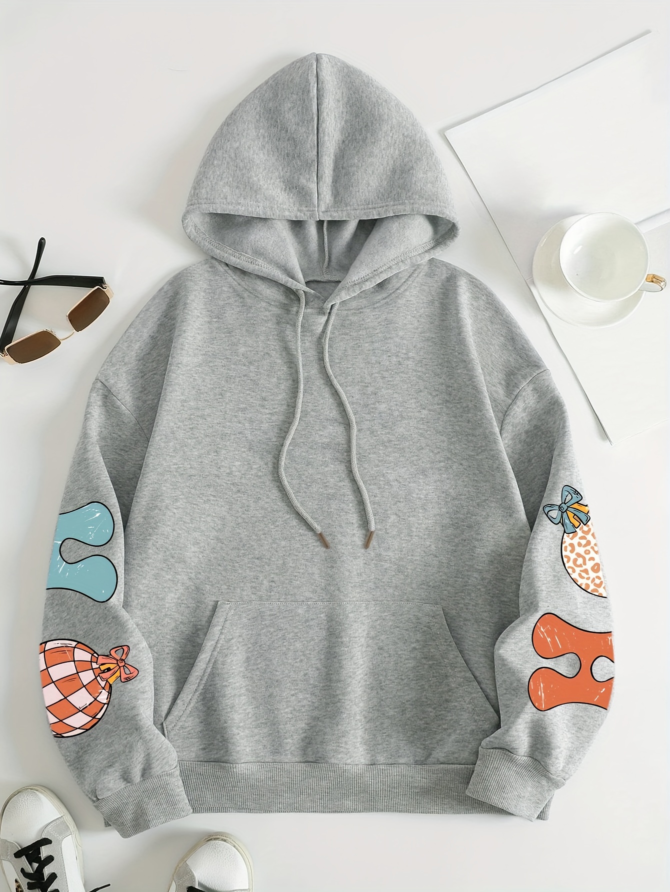 Plus Size Graphic Print Kangaroo Pocket Hoodie, Casual Long Sleeve Drawstring Hoodies Sweatshirt For Spring & Fall, Women s Plus Size Clothing details 5