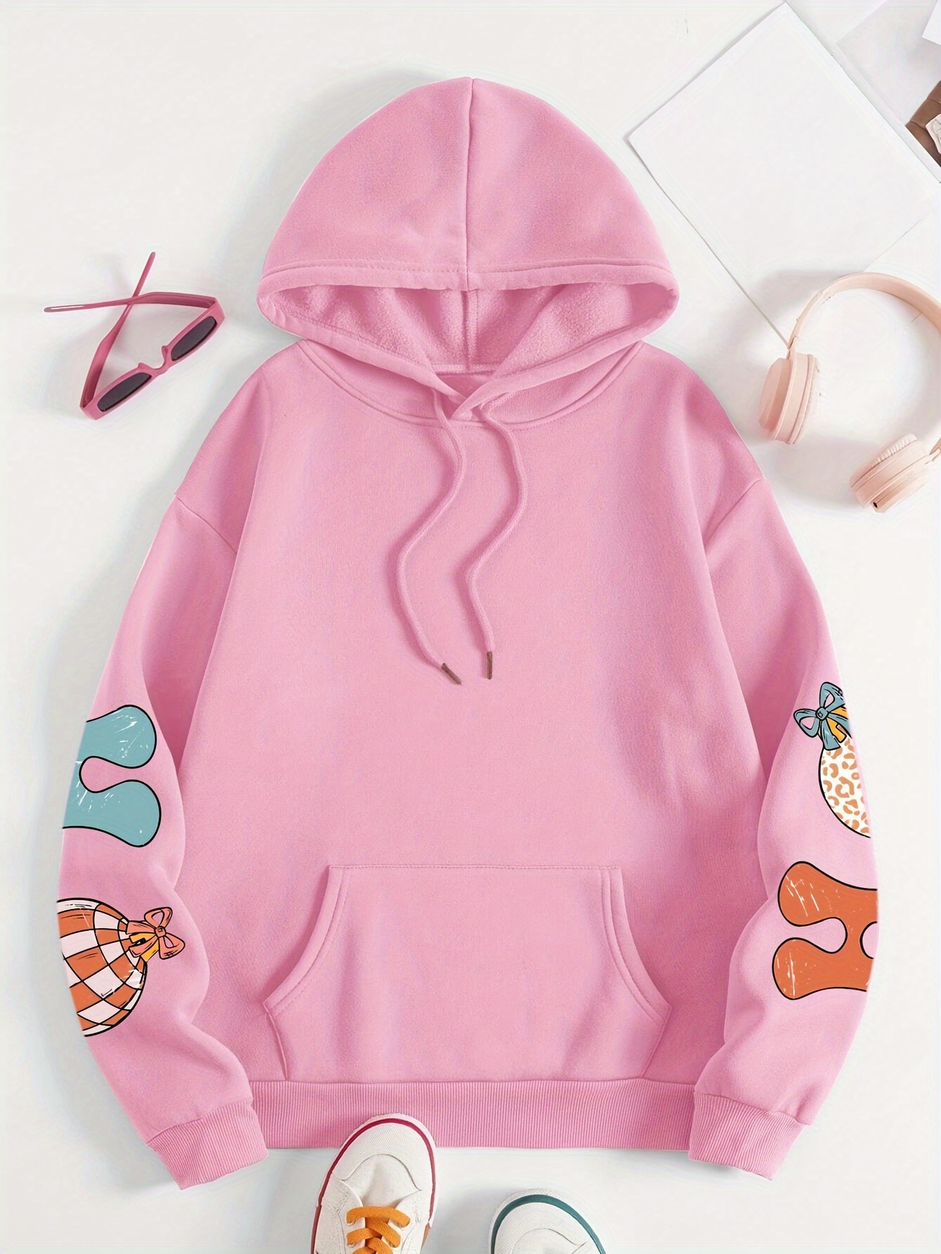 Plus Size Graphic Print Kangaroo Pocket Hoodie, Casual Long Sleeve Drawstring Hoodies Sweatshirt For Spring & Fall, Women s Plus Size Clothing details 17