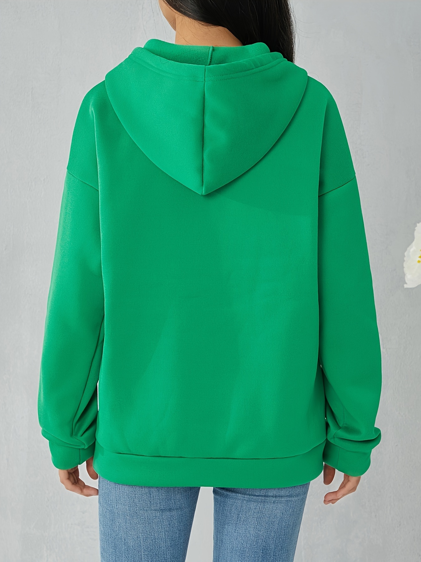 plus size solid color hooded sweatshirt casual long sleeve zipper front pockets drawstring sweatshirt for spring fall womens plus size clothing details 5