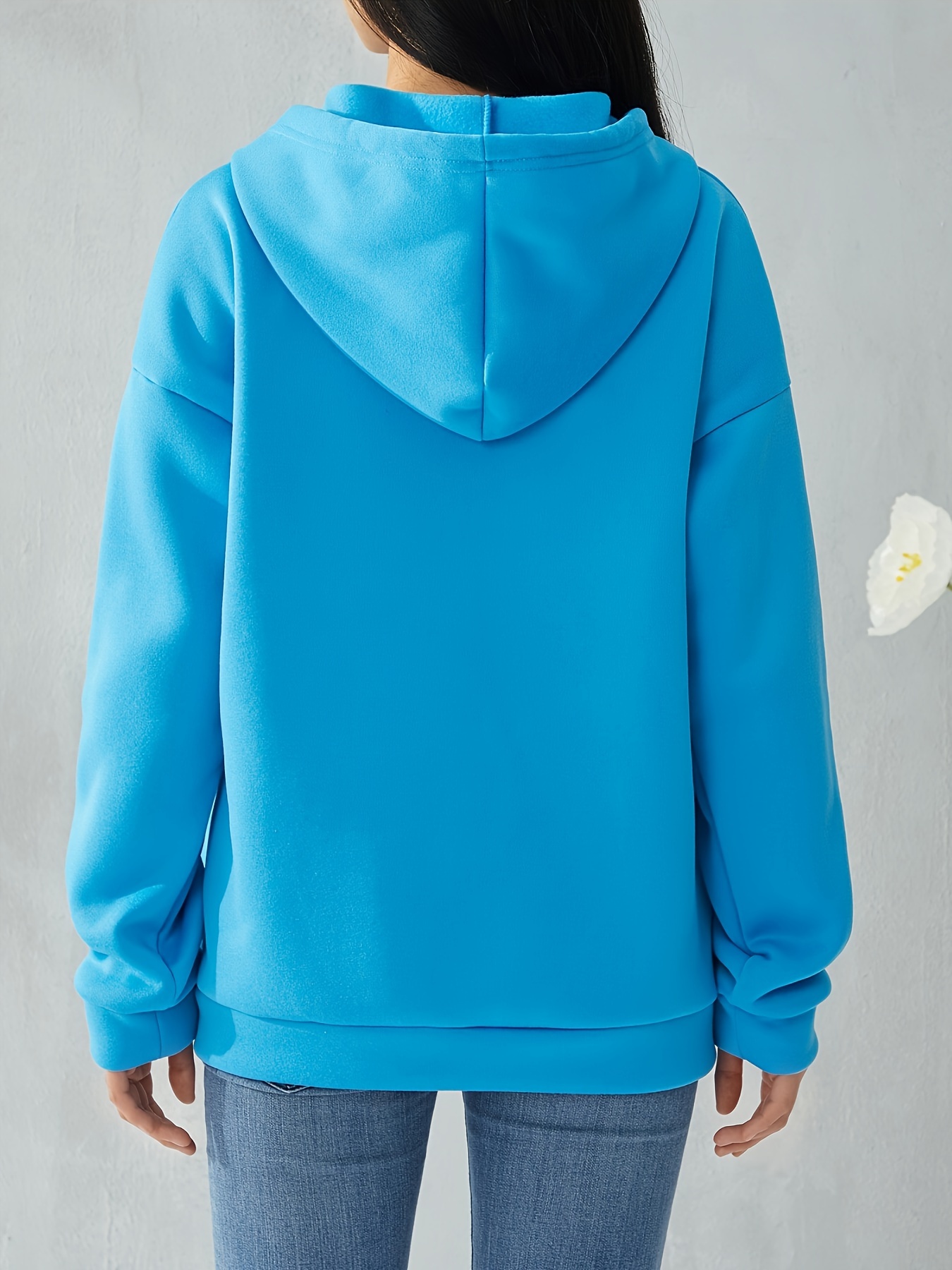 plus size solid color hooded sweatshirt casual long sleeve zipper front pockets drawstring sweatshirt for spring fall womens plus size clothing details 13