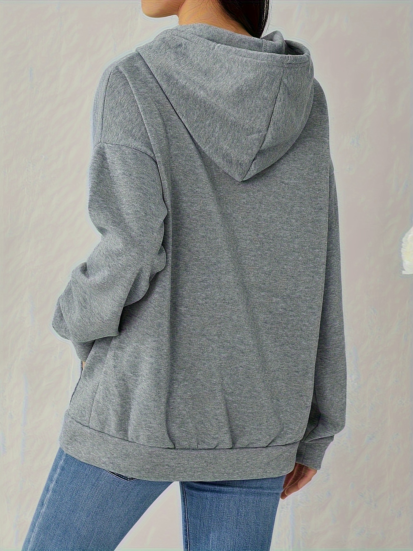 plus size solid color hooded sweatshirt casual long sleeve zipper front pockets drawstring sweatshirt for spring fall womens plus size clothing details 16
