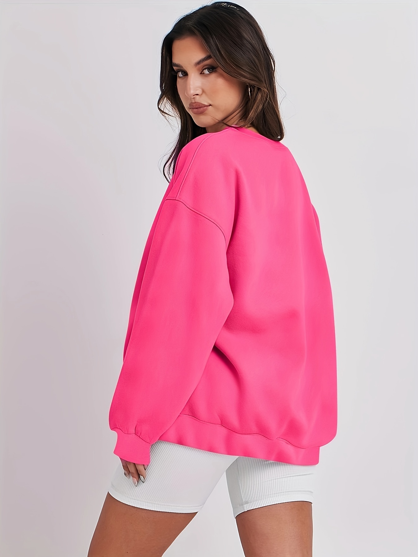plus size basic sweatshirt womens plus solid long sleeve round neck pullover sweatshirt details 1