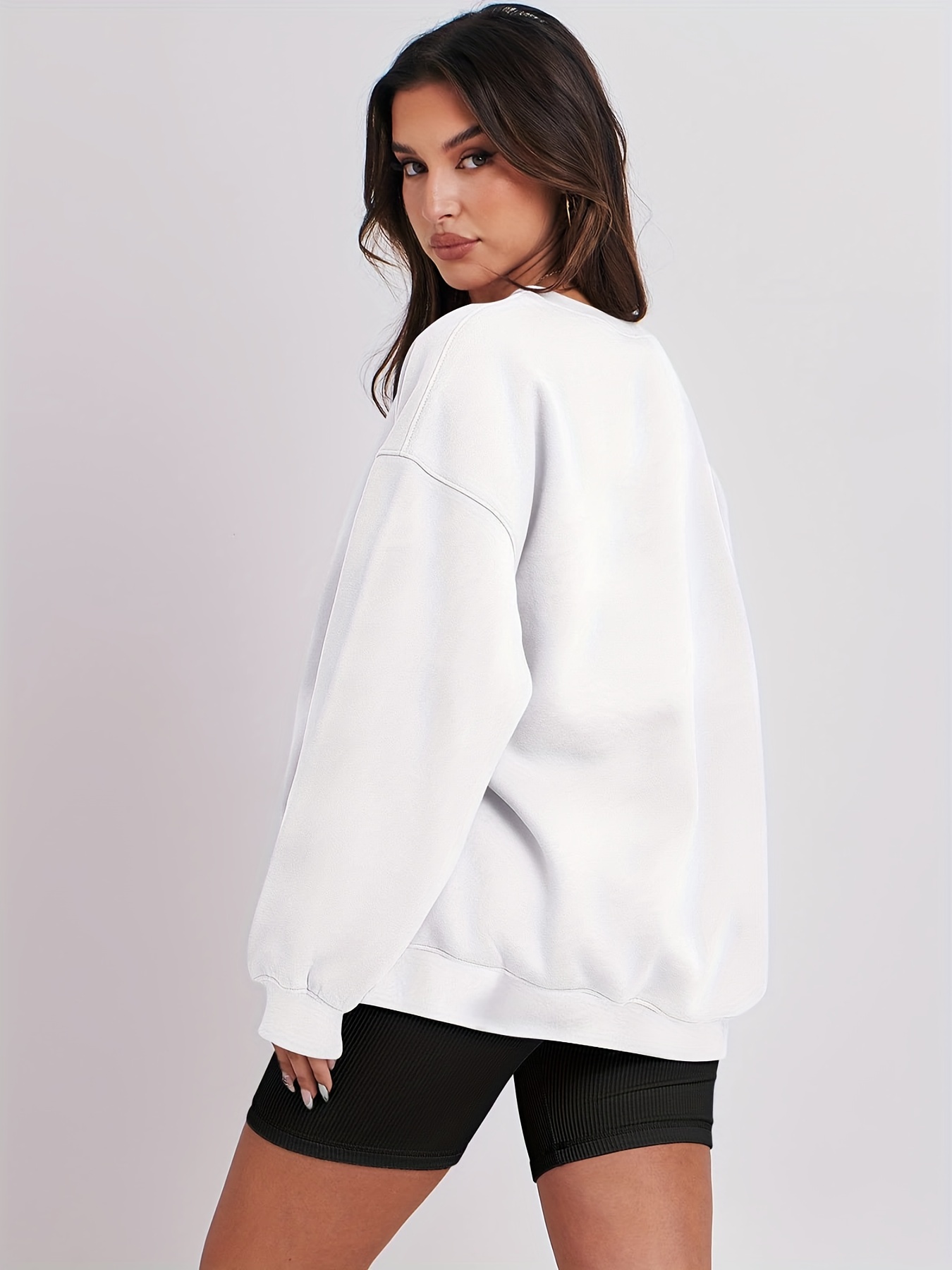 plus size basic sweatshirt womens plus solid long sleeve round neck pullover sweatshirt details 13