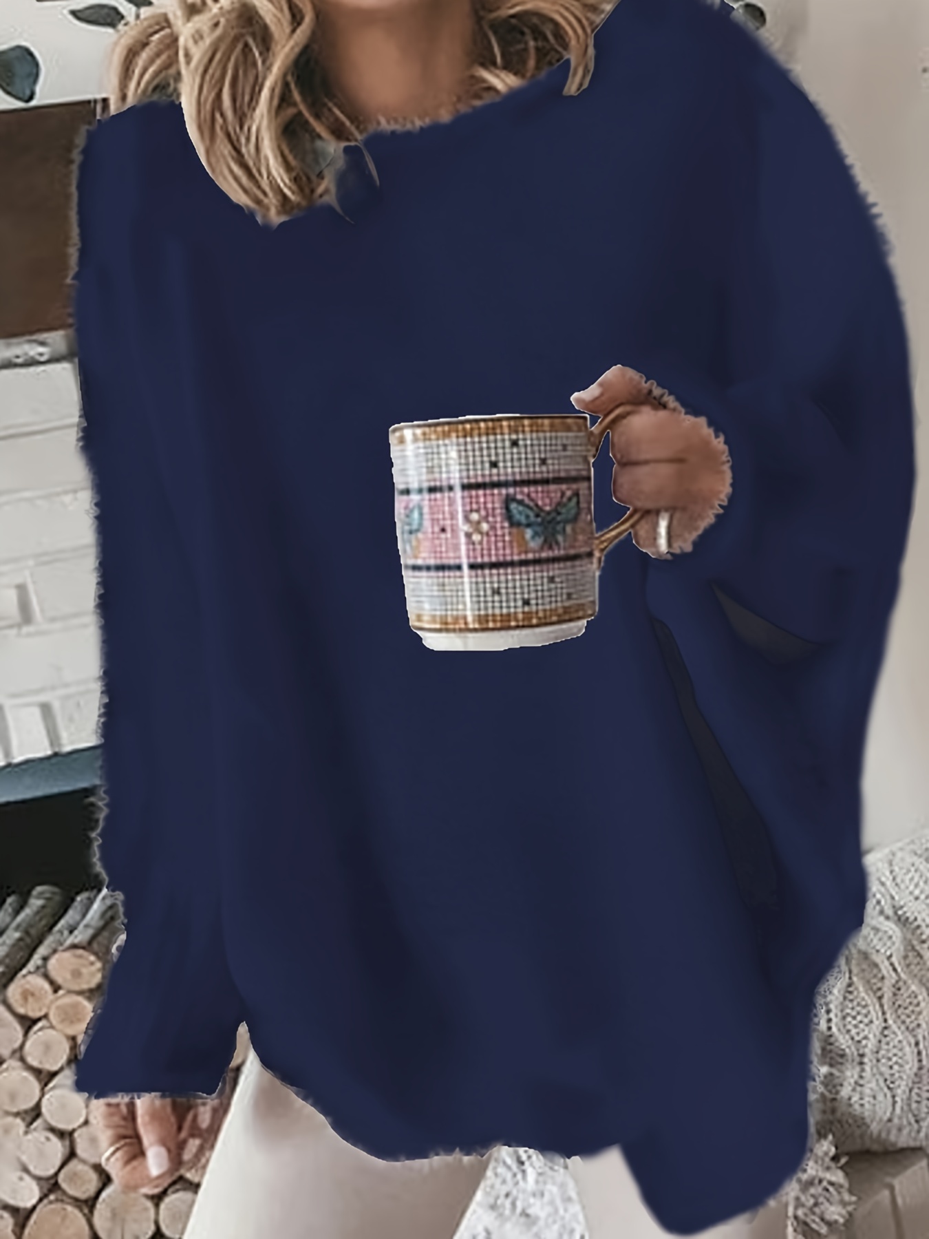 plus size casual sweater womens plus solid fluffy round neck long sleeve sweater details 8