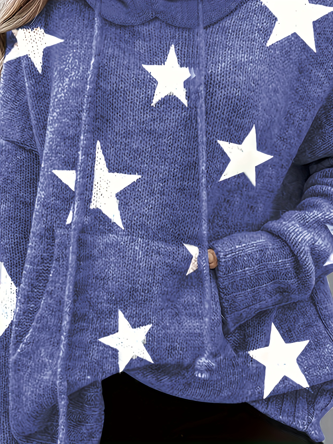 plus size casual sweater womens plus star print long sleeve drawstring hoodie sweater with pockets details 6