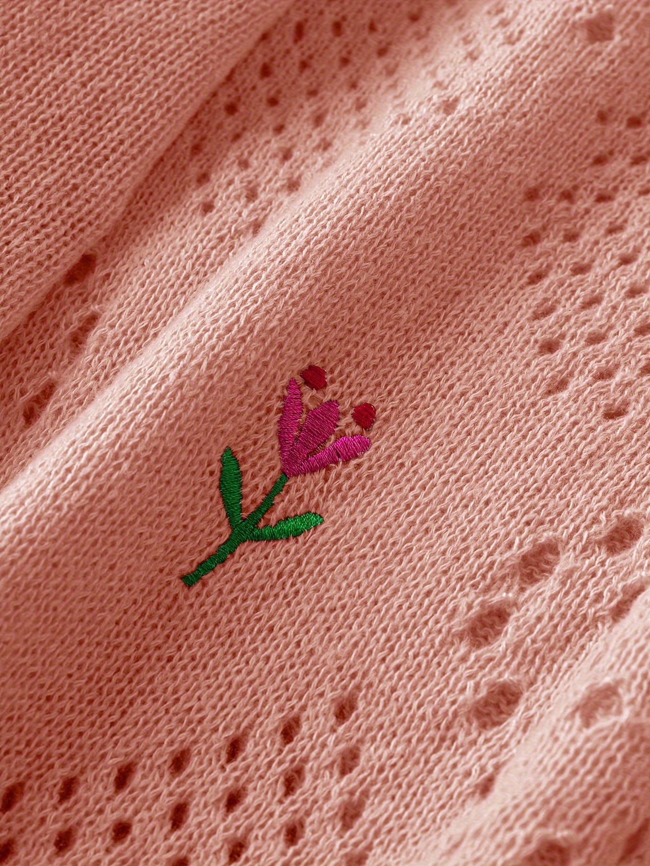 plus size floral embroidery sweater casual cut out long sleeve crew neck sweater for spring womens plus size clothing details 5