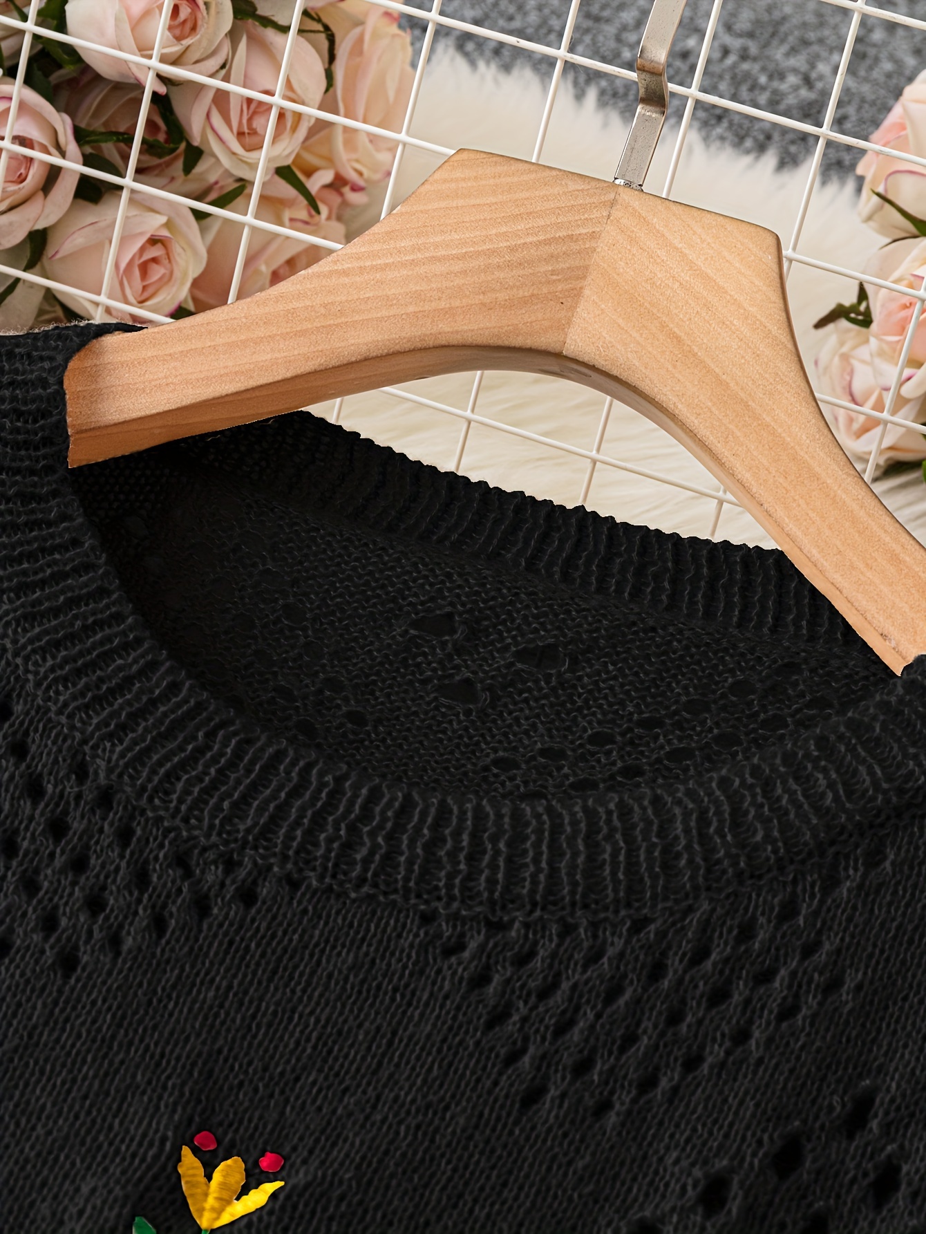plus size floral embroidery sweater casual cut out long sleeve crew neck sweater for spring womens plus size clothing details 21