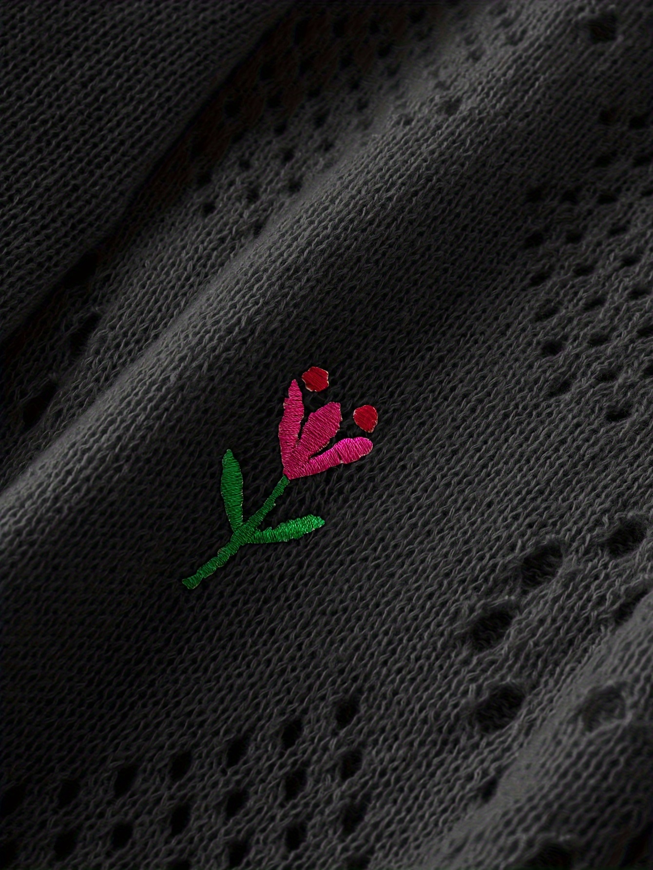 plus size floral embroidery sweater casual cut out long sleeve crew neck sweater for spring womens plus size clothing details 22