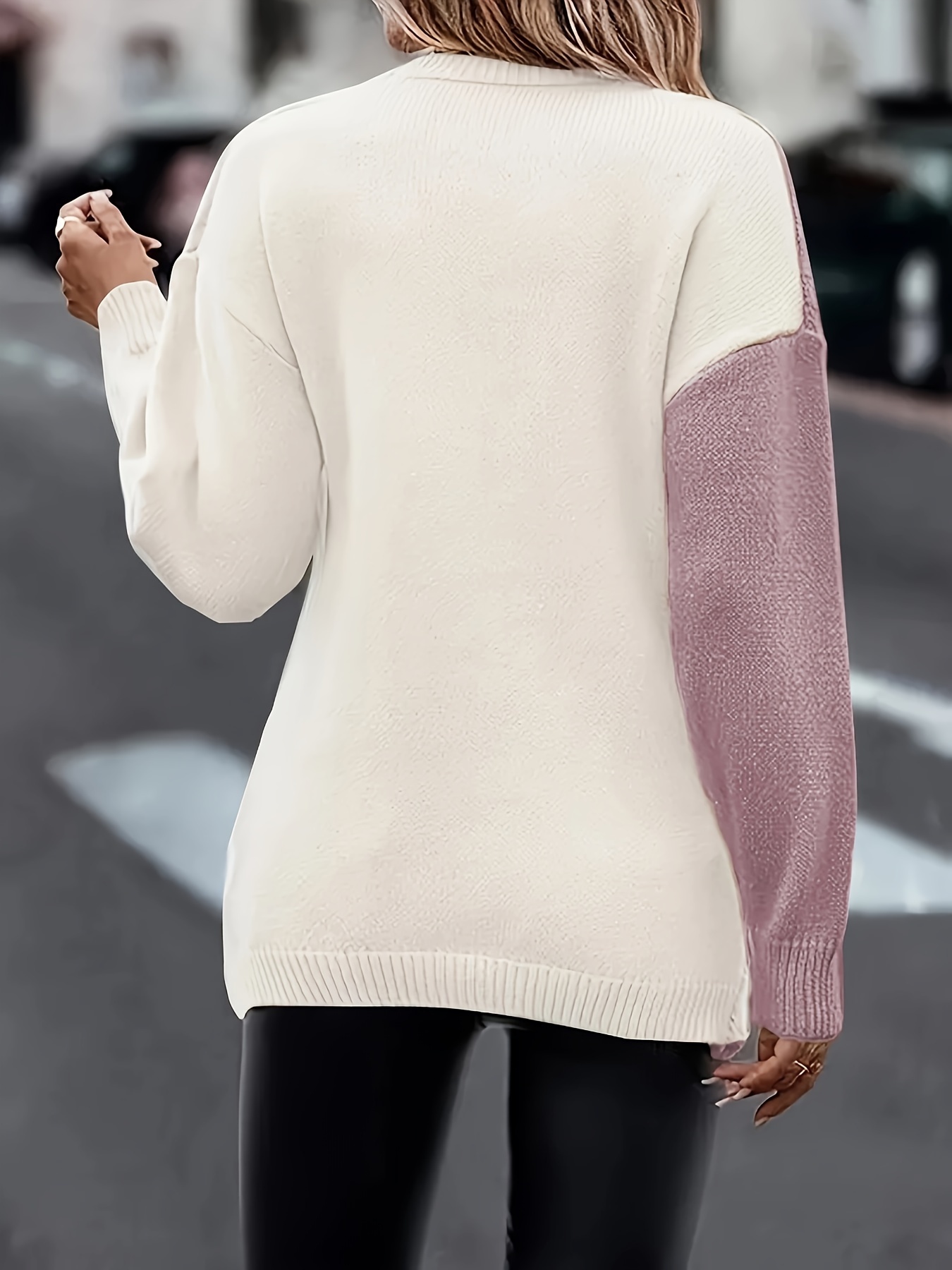 plus size twist front colorblock sweater casual long sleeve v neck sweater for fall winter womens plus size clothing details 1