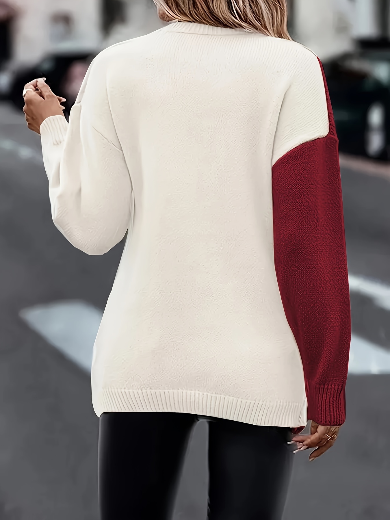 plus size twist front colorblock sweater casual long sleeve v neck sweater for fall winter womens plus size clothing details 9