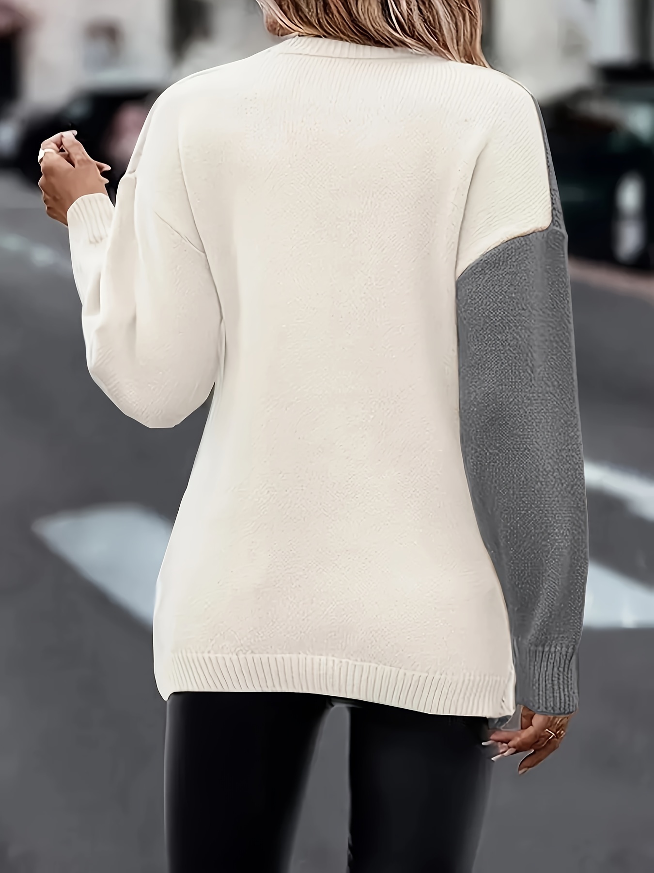 plus size twist front colorblock sweater casual long sleeve v neck sweater for fall winter womens plus size clothing details 13