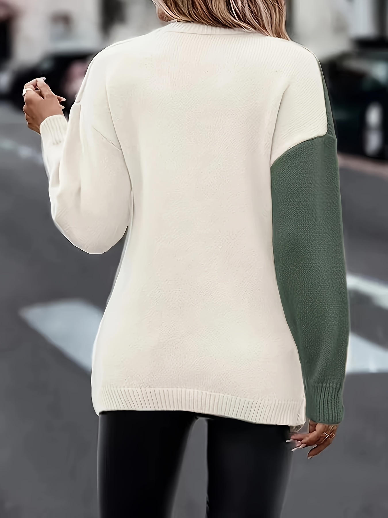 plus size twist front colorblock sweater casual long sleeve v neck sweater for fall winter womens plus size clothing details 17