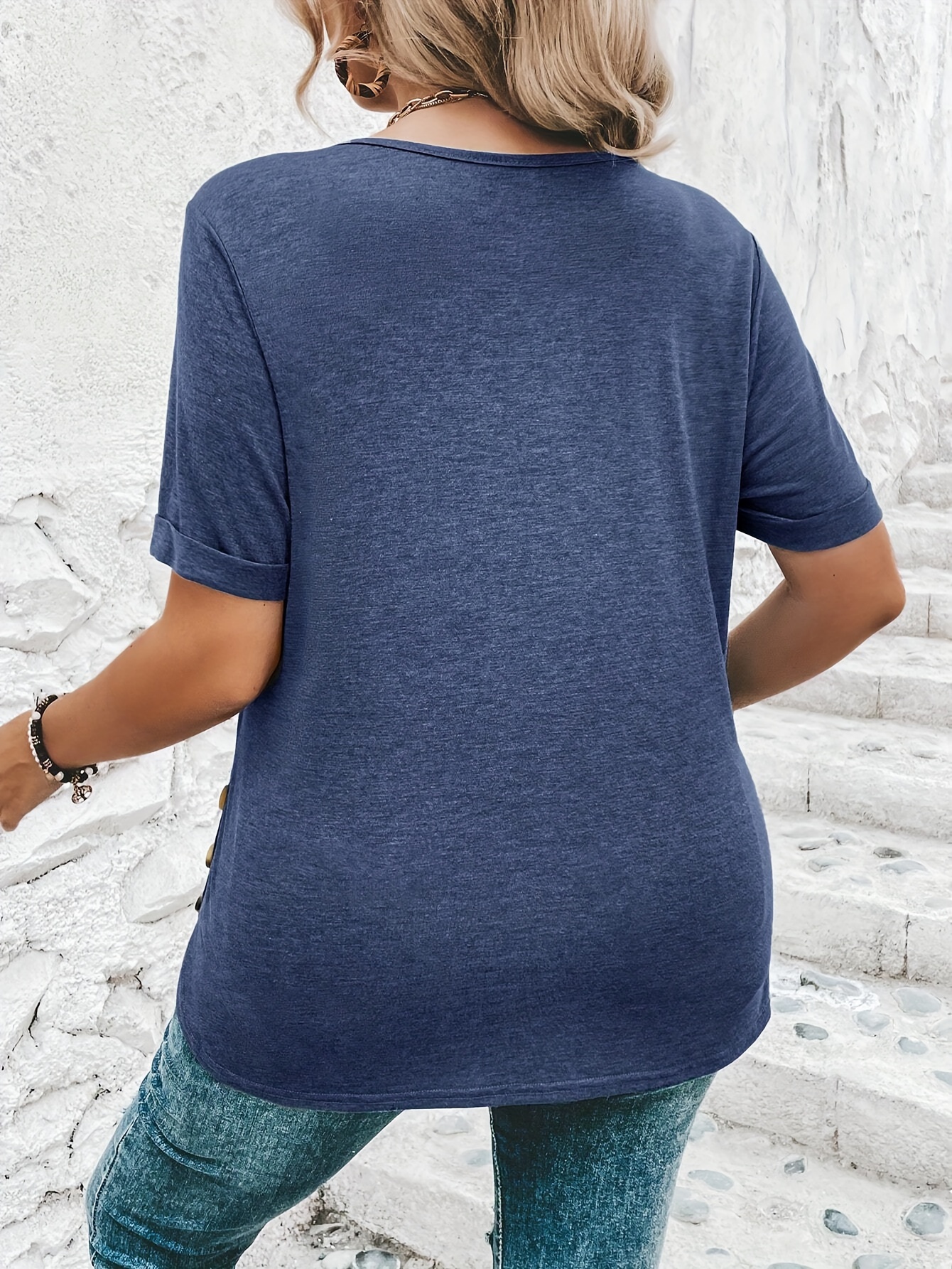 plus size curved hem t shirt casual crew neck short sleeve t shirt womens plus size clothing details 0