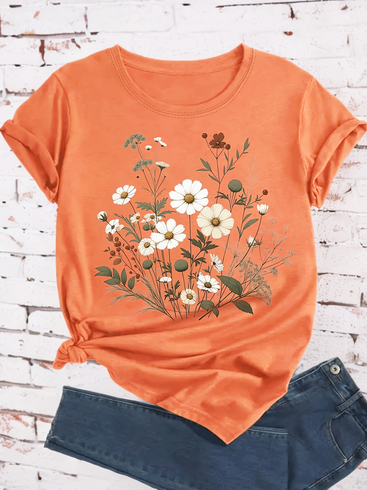 plus size floral print t shirt casual crew neck short sleeve t shirt womens plus size clothing details 2