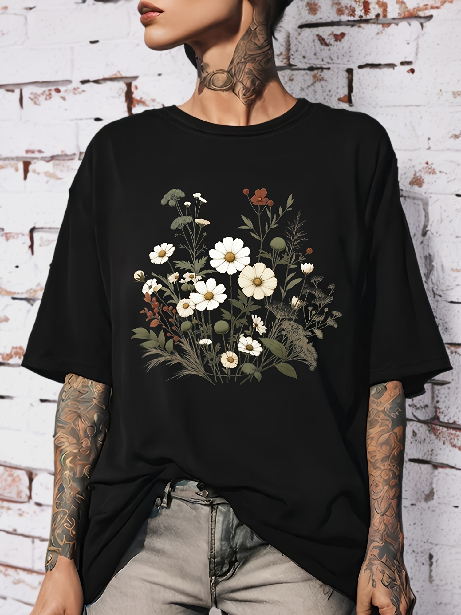 plus size floral print t shirt casual crew neck short sleeve t shirt womens plus size clothing details 29