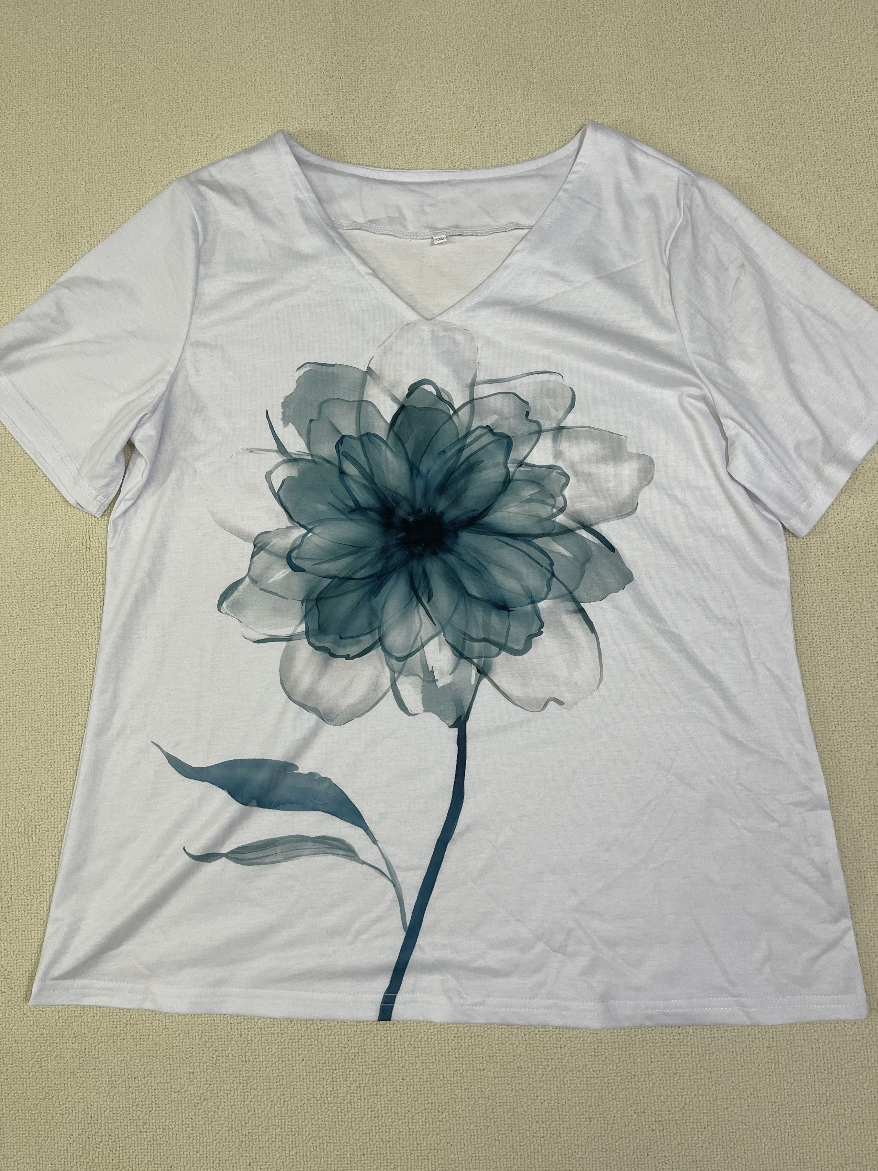 plus size casual t shirt womens plus tie dye floral print short sleeve v neck slight stretch t shirt details 10