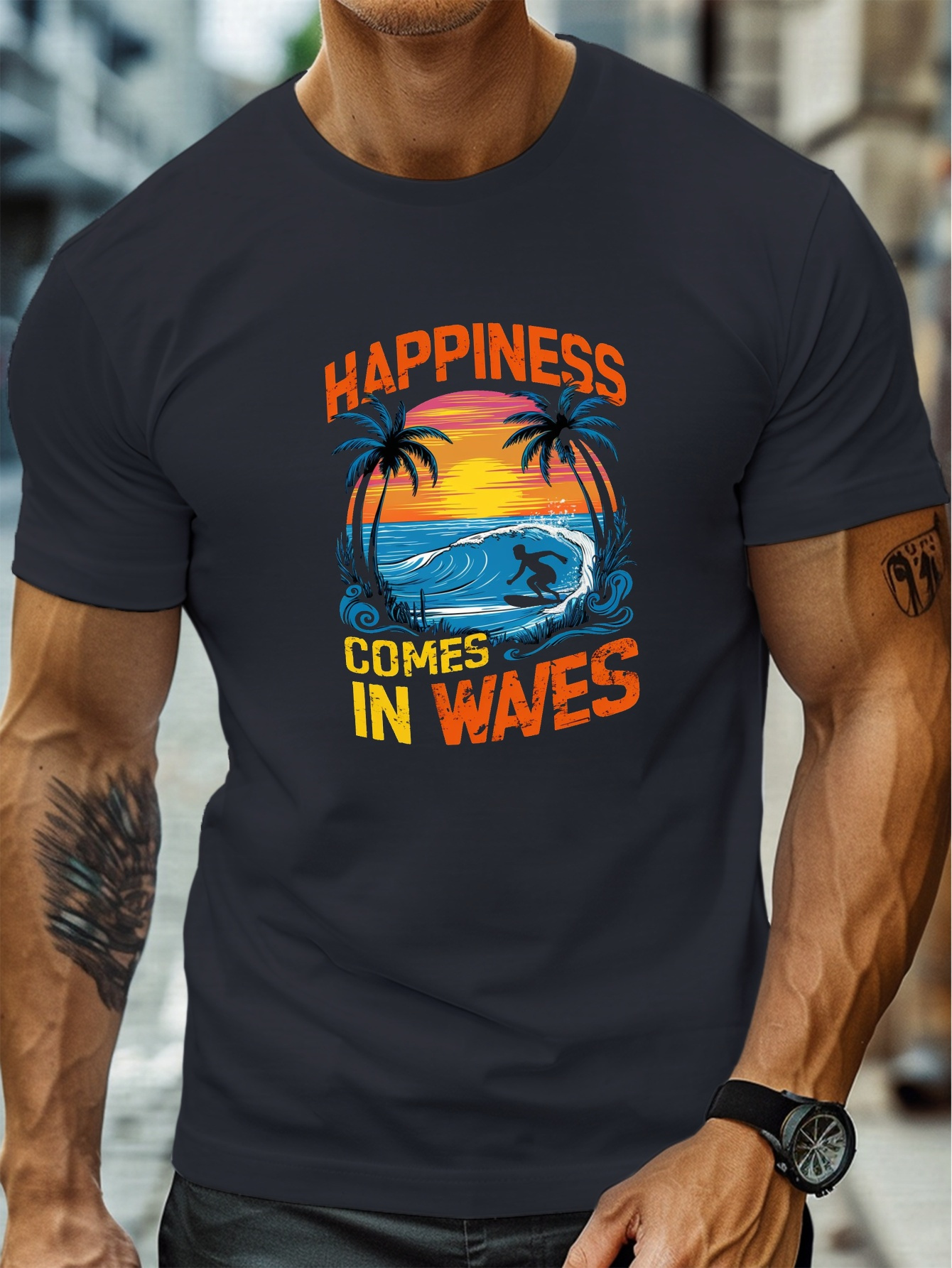 plus size mens summer t shirt surfer silhouette graphic print short sleeve tees trend casual tops for daily life big tall guys details 6