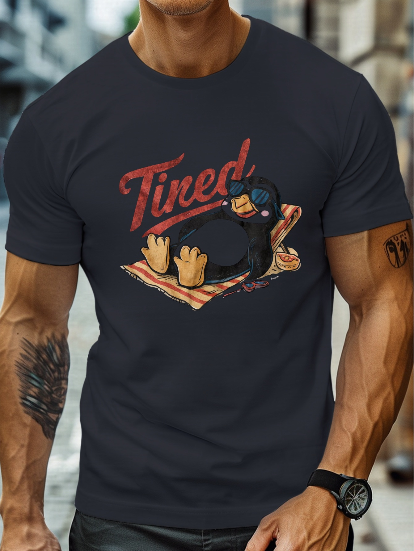 plus size mens summer t shirt hot sleepy penguin summer graphic print short sleeve tees trend casual tops for daily life big tall guys details 0