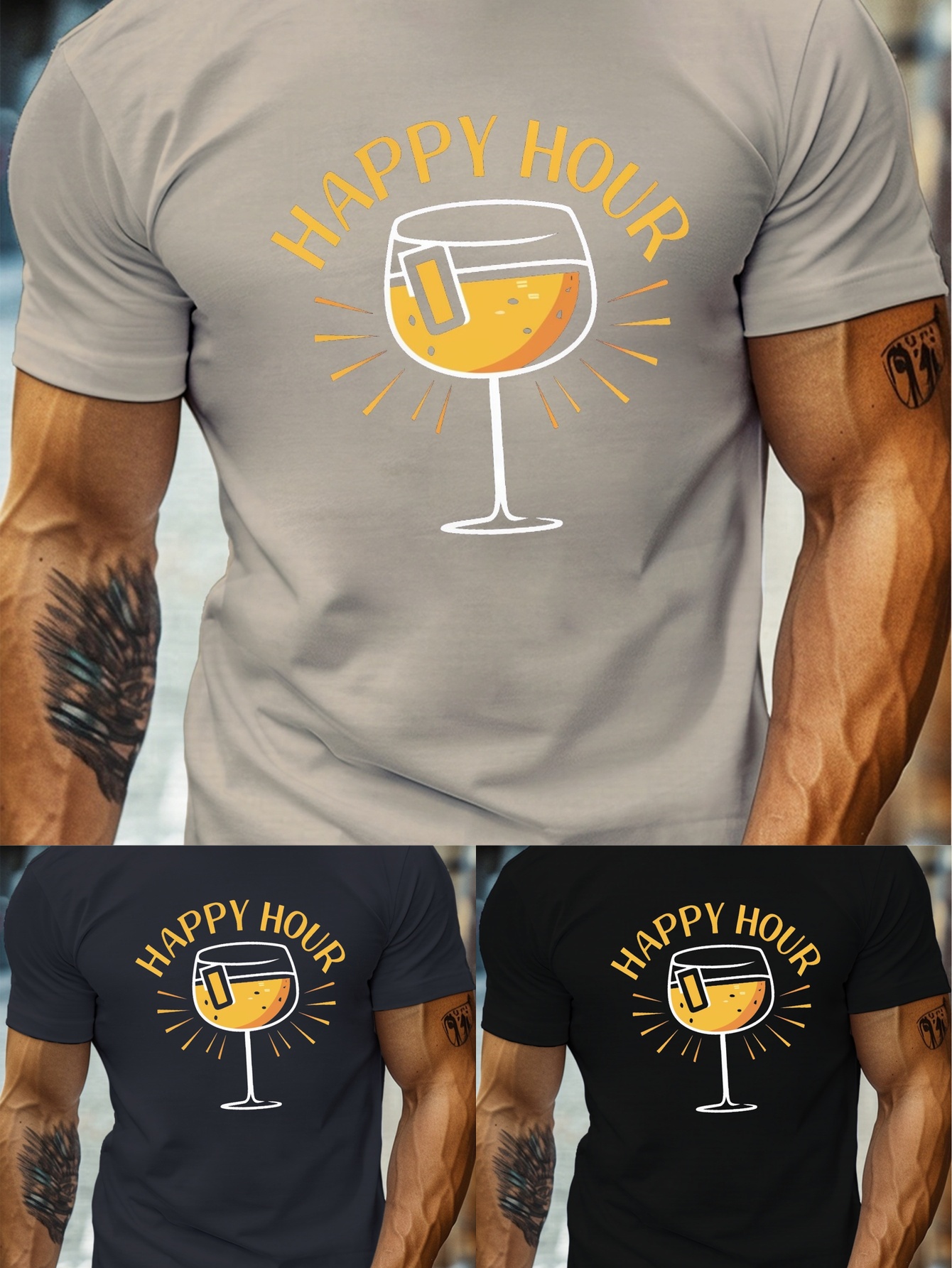 plus size mens summer t shirt happy hour graphic print short sleeve tees trend casual tops for daily life big tall guys details 14