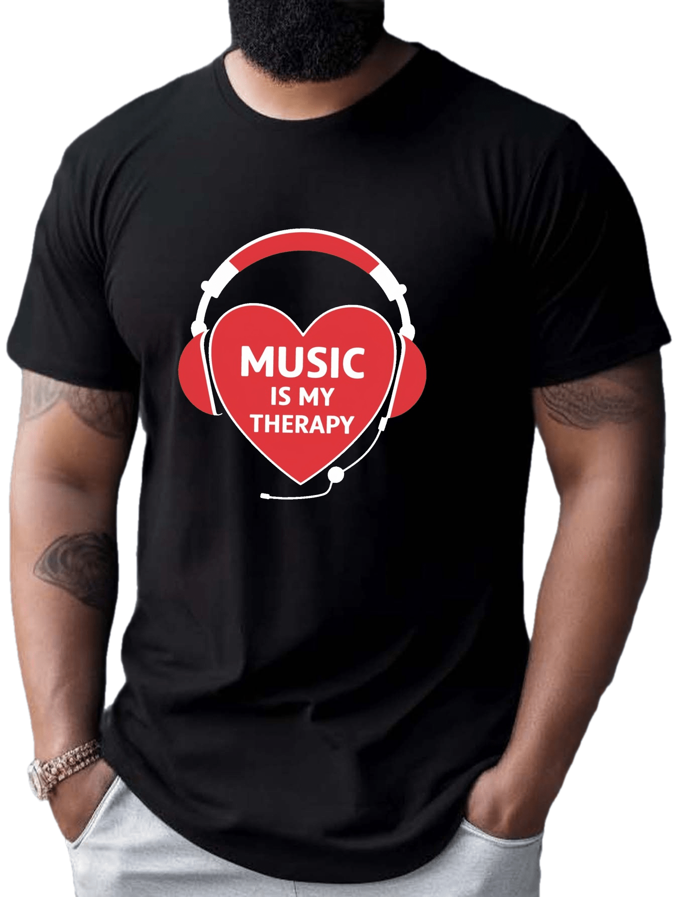 plus size mens summer t shirt heart headphones graphic print short sleeve tees trend casual tops for daily life big tall guys details 20