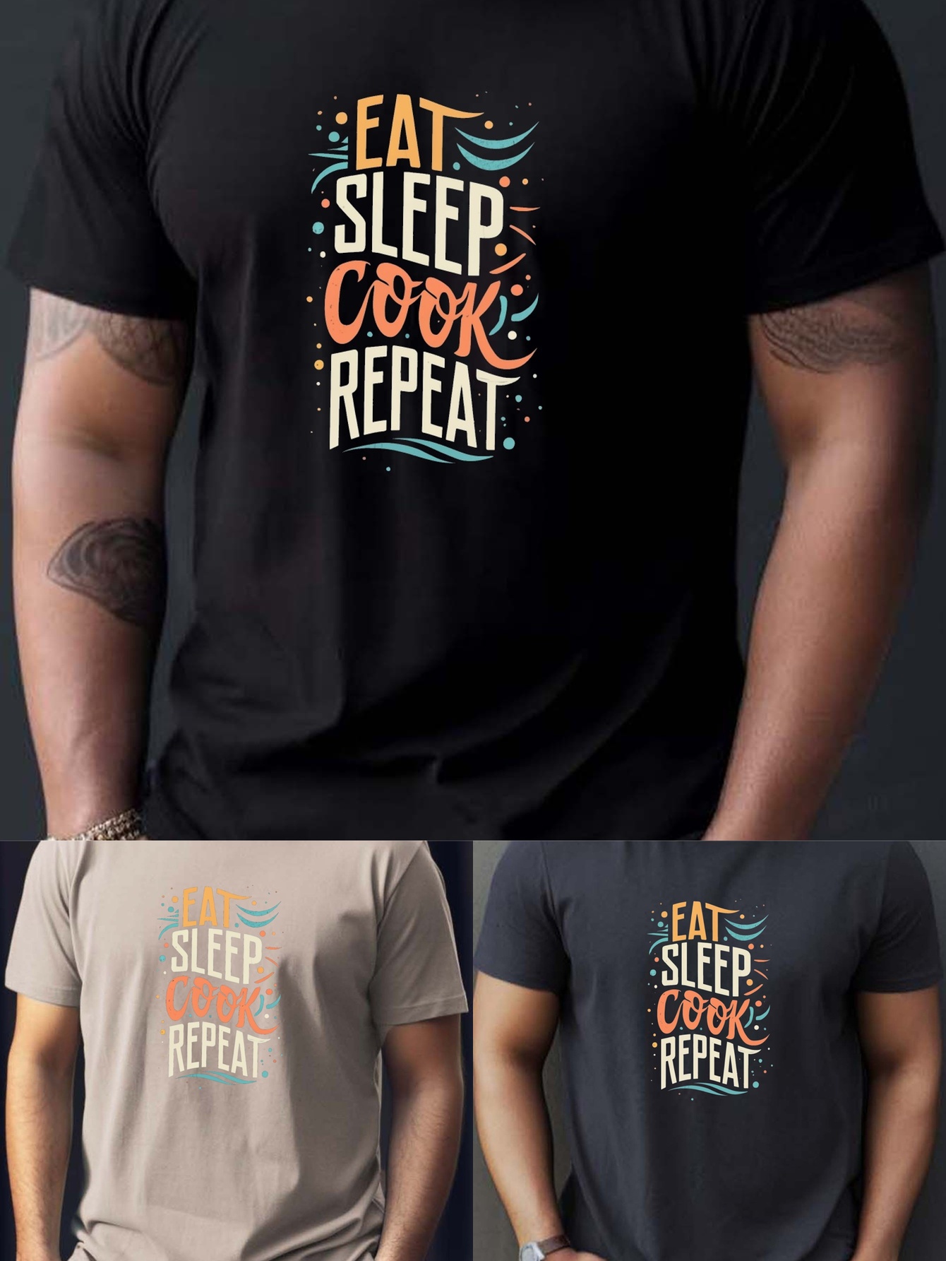 plus size mens summer t shirt eat sleep cook repeat graphic print short sleeve tees trend casual tops for daily life big tall guys details 14