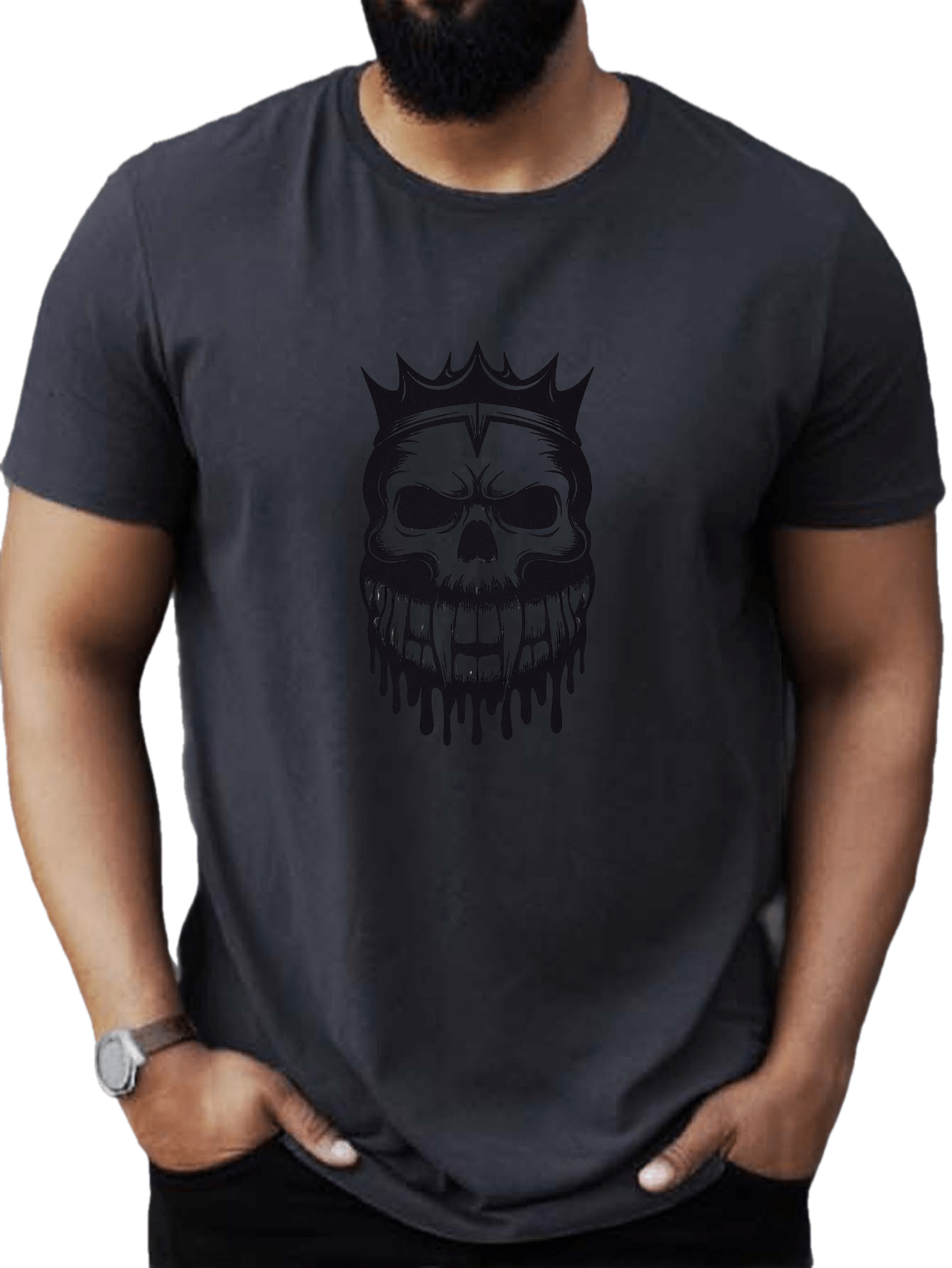 plus size mens summer t shirt monochromatic skull crown graphic print short sleeve tees trend casual tops for daily life big tall guys details 2