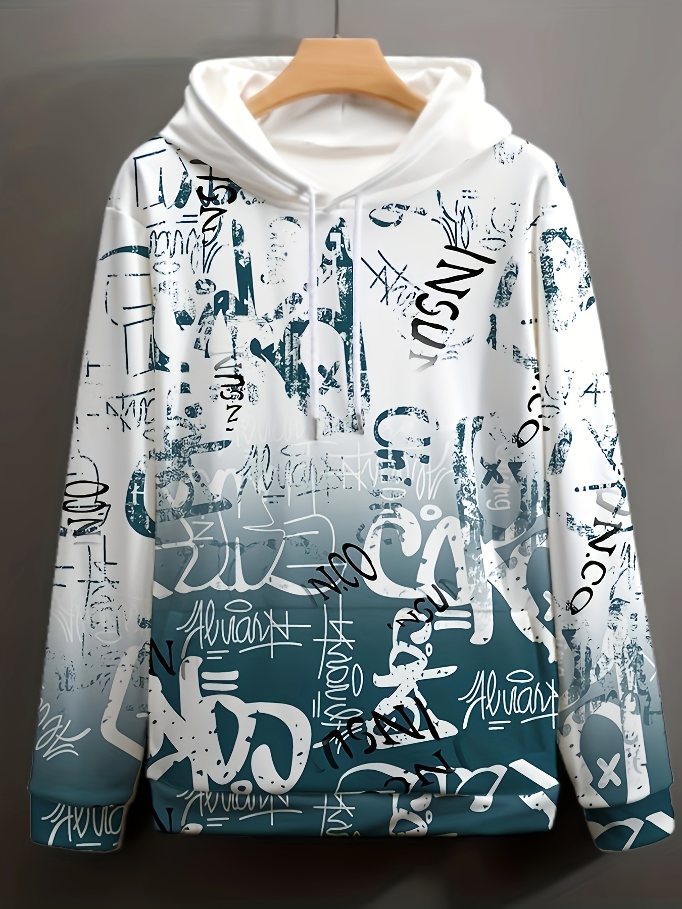 plus size mens graffiti pattern print hoodies spring fall winter hooded sweatshirt for big tall males mens clothing details 1