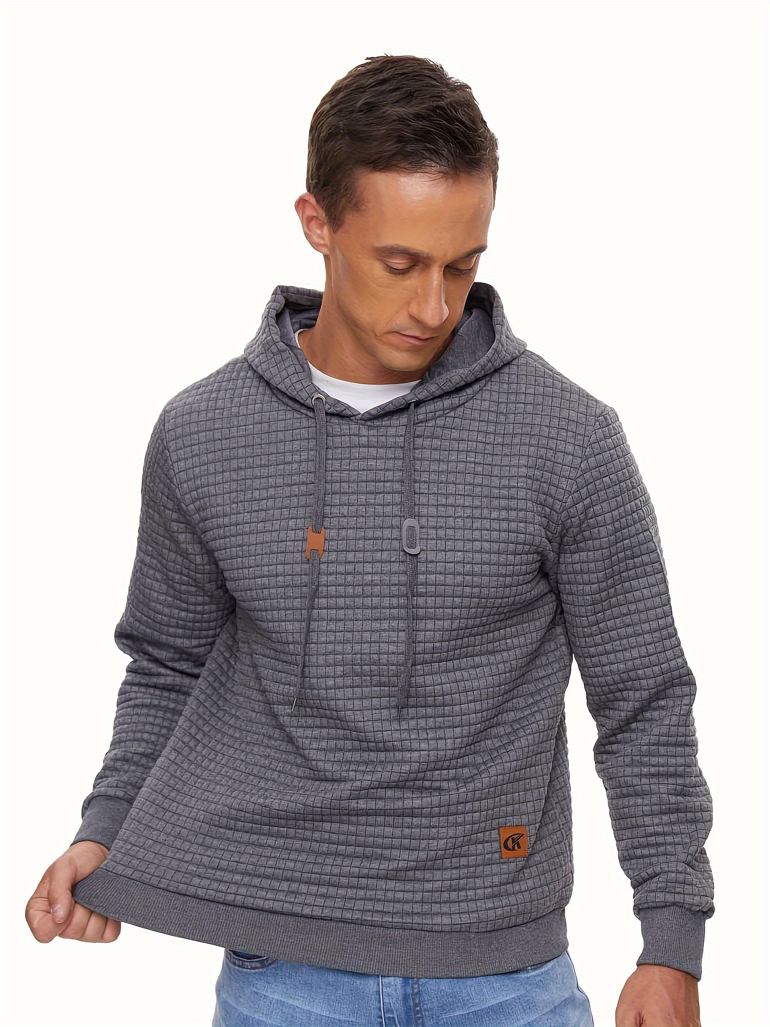 spring autumn mens plus size y2k casual sweater sports sweatshirt hooded sweater checkered jacquard street long sleeved pullover with drawstring details 39