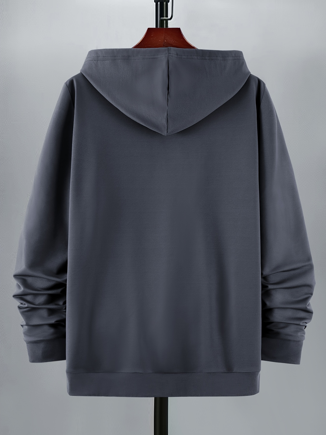 plus size solid color hoodie casual medium stretch hooded sweatshirt with kangaroo pocket mens clothing details 1