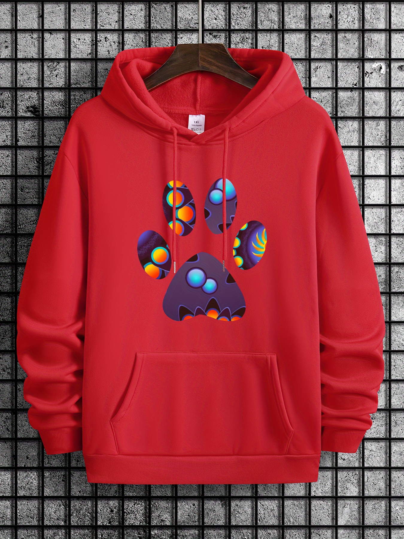plus size mens anime paw print hooded sweatshirt fashion casual hoodies for fall winter mens clothing halloween details 8