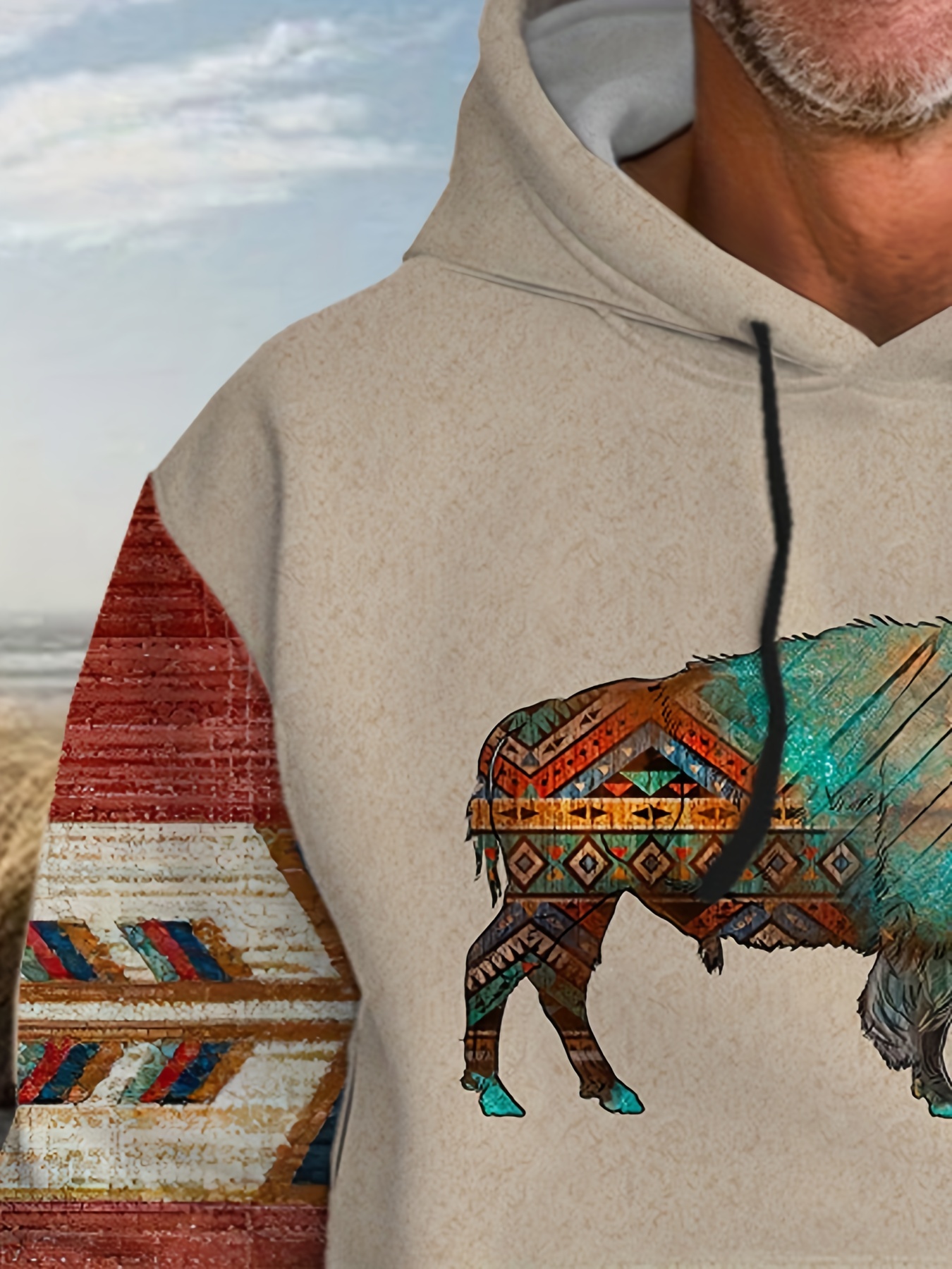 plus size mens   anime bull print hooded sweatshirt for fall winter mens clothing details 2