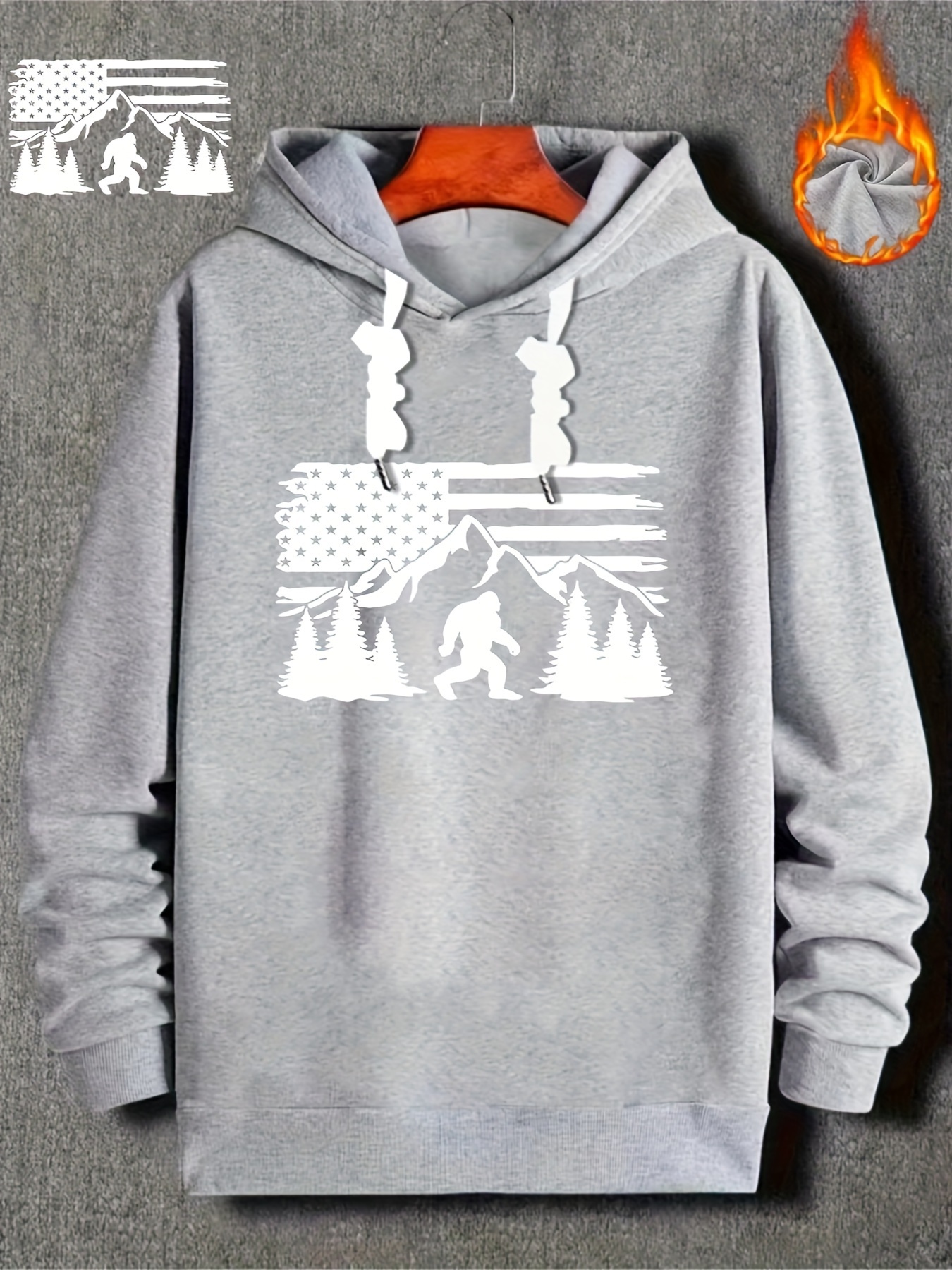 plus size mens us flag anime gorilla graphic print hooded sweatshirt for spring fall winter mens clothing details 5
