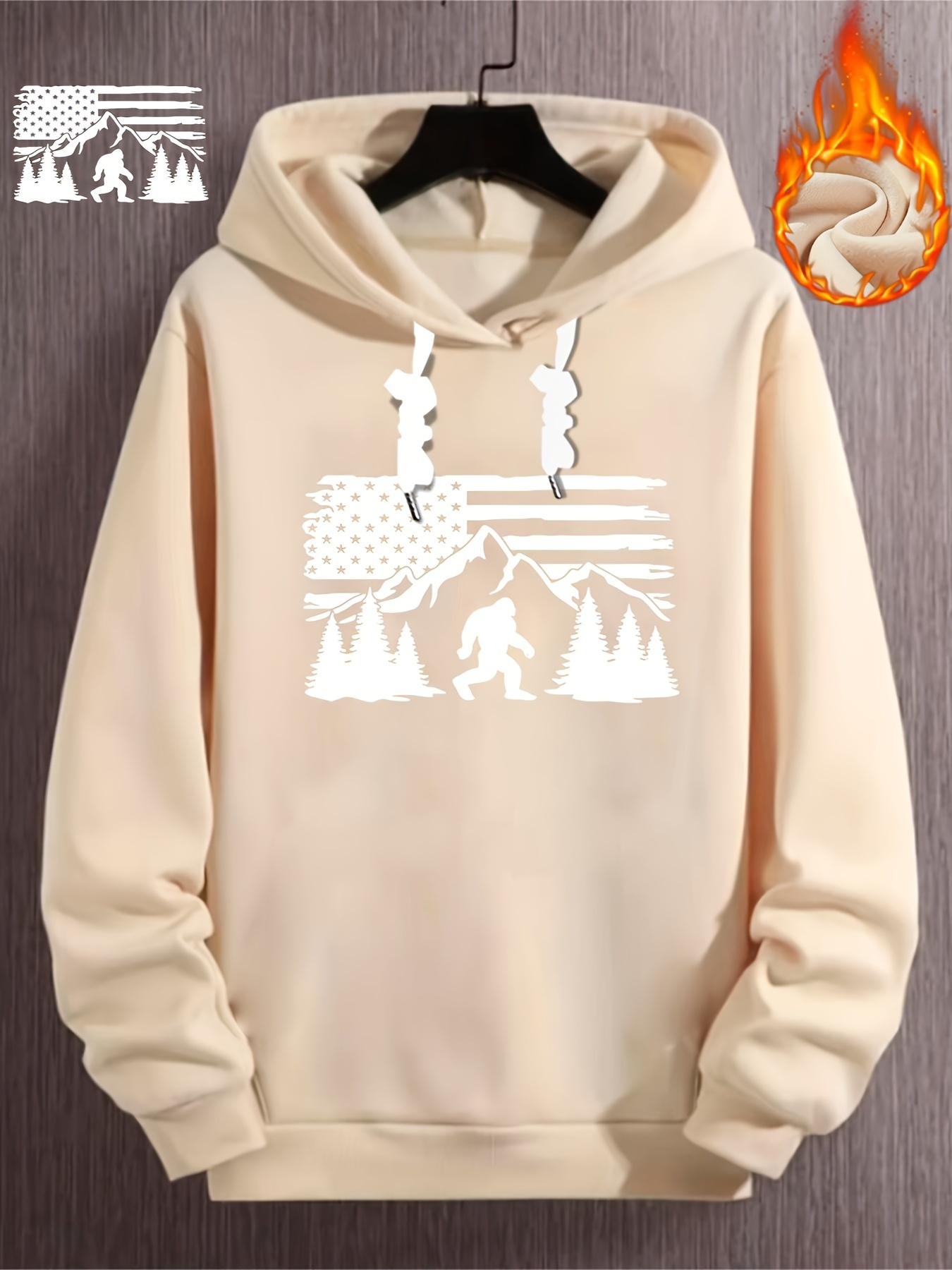 plus size mens us flag anime gorilla graphic print hooded sweatshirt for spring fall winter mens clothing details 10
