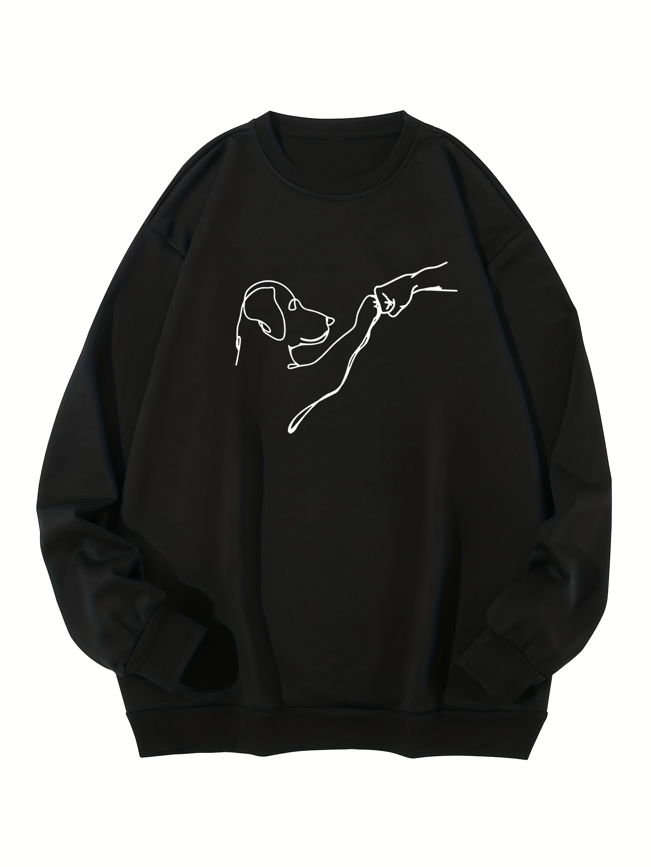 plus size mens stylish loose dog pattern sweatshirt casual breathable crew neck long sleeve top for city walk street hanging outdoor activities mens clothing details 0