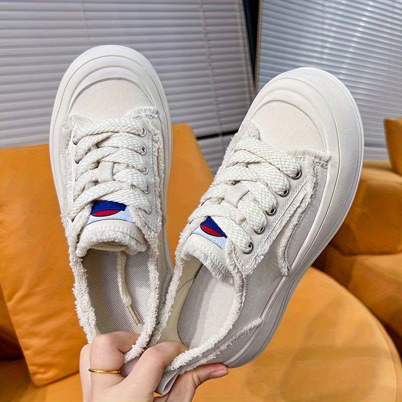 Women s Solid Color Canvas Sneakers Lace Platform Soft Sole details 7