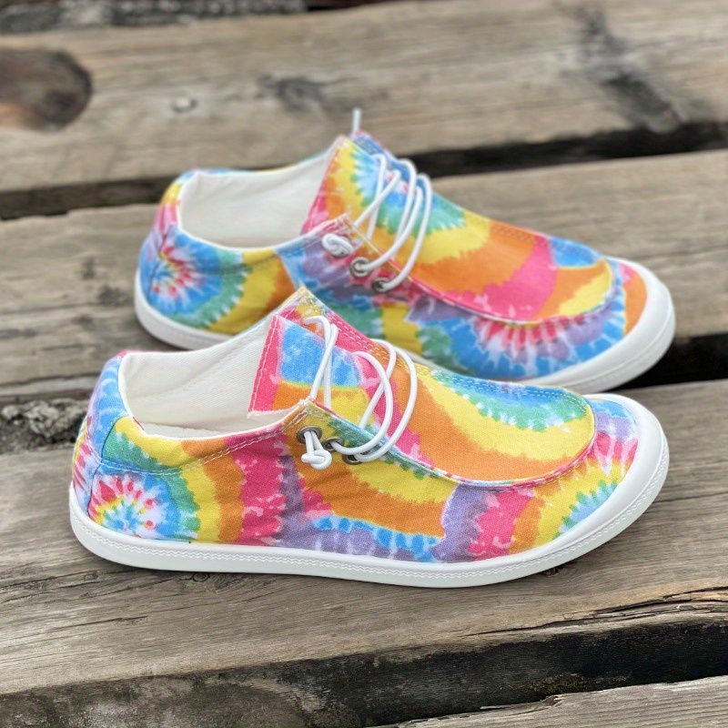 Trendy Tie Dye Canvas Sneakers For Women Comfortable Low Top Lace Up Shoes In Plus Sizes Shop On Temu And start Saving Temu details 2